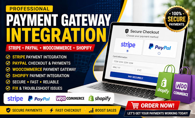 integrate stripe paypal payment gateway for woocommerce shopify