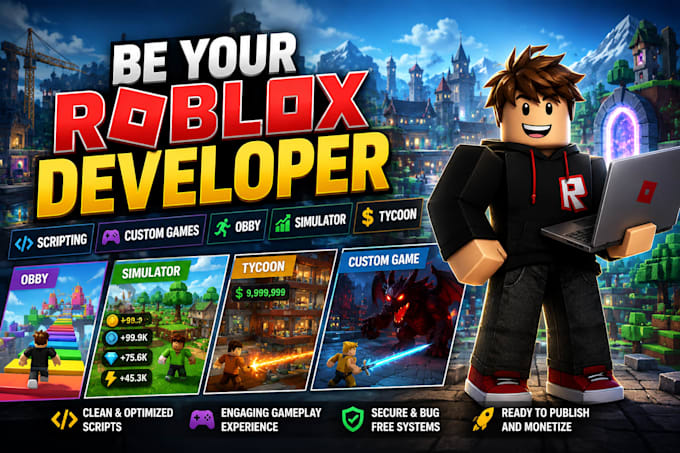 be your roblox developer, scripting, custom roblox game, obby, simulator, tycoon