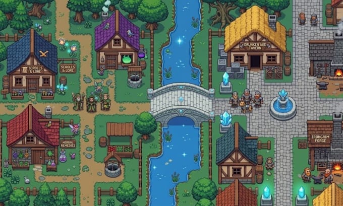 create 2d top down pixel art tileset rpg maker tilemap sprite sheet game assest