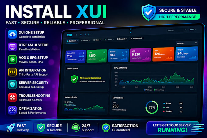 setup ,fix, secure, xui one, xtream UI server, vod, api, and streaming