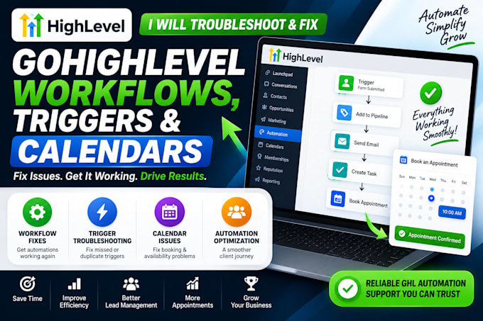 troubleshoot and fix gohighlevel workflows, triggers, and calendars
