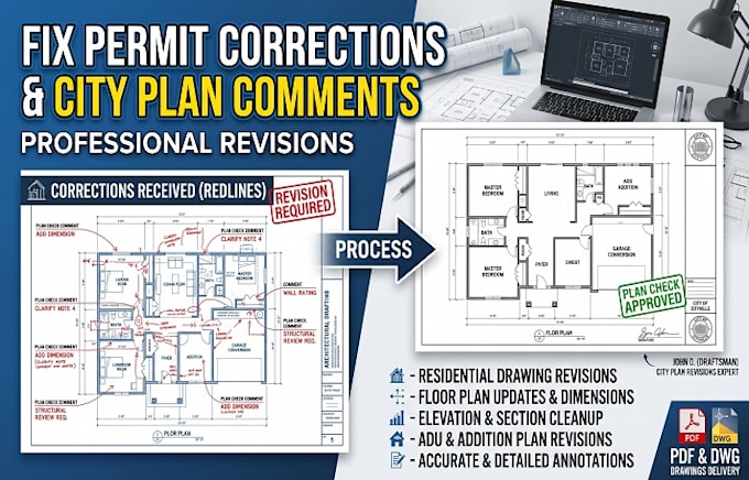 fix architectural permit corrections and city plan check comments