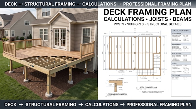 do deck framing plans, deck framing calculations, joists, beams, posts ledger