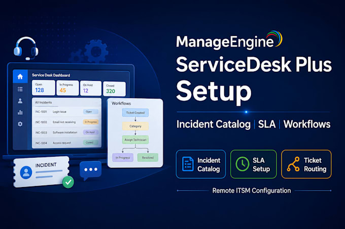 set up manageengine servicedesk plus incident catalog and itsm workflows