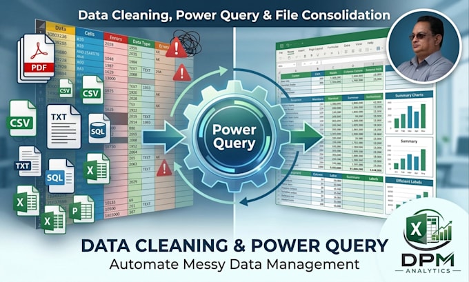 clean messy excel data, combine files, and automate reporting using power query