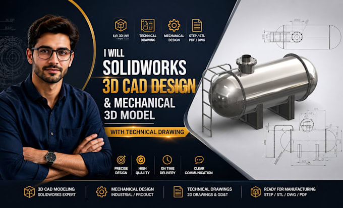 solidworks 3d cad design and mechanical 3d model with technical drawing