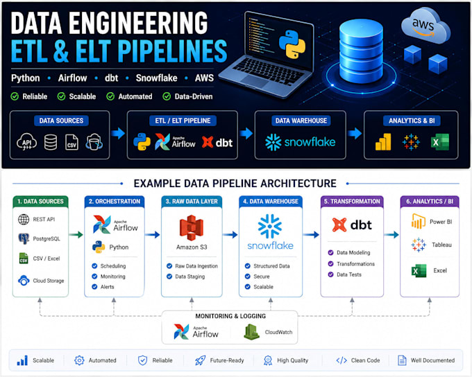 build etl data pipelines with python airflow dbt and snowflake