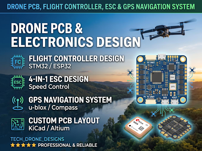 design drone pcb, flight controller, esc and gps navigation systems