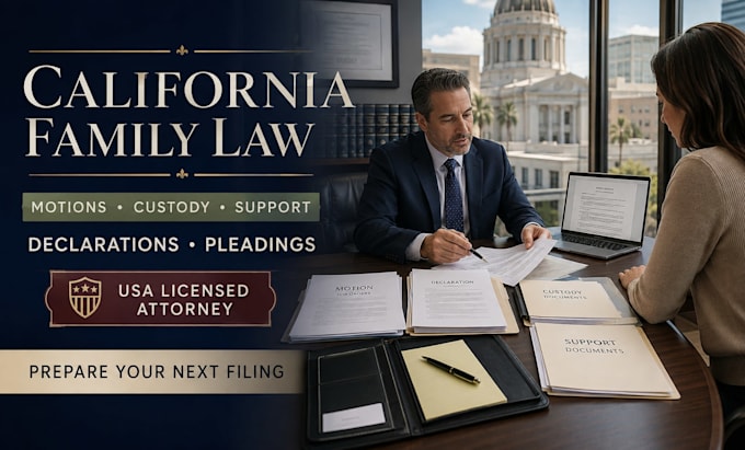 draft california divorce motions, declarations, custody and support documents
