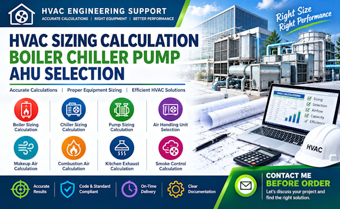 hvac sizing calculation boiler chiller pump ahu selection