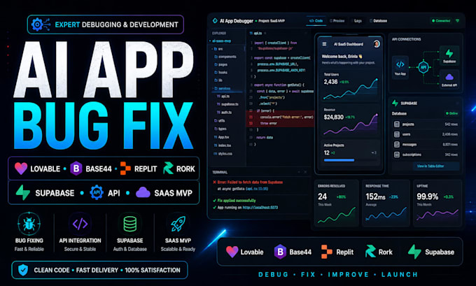 fix lovable dev ai base44 debugging replit ai vibe coding rork supabase saas mvp