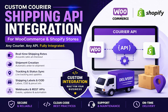 integrate any courier shipping API with woocommerce, shopify