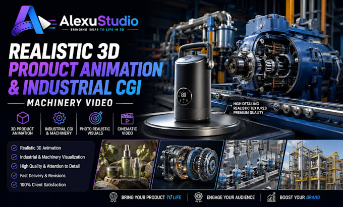 create realistic 3d product animation and industrial cgi machinery video