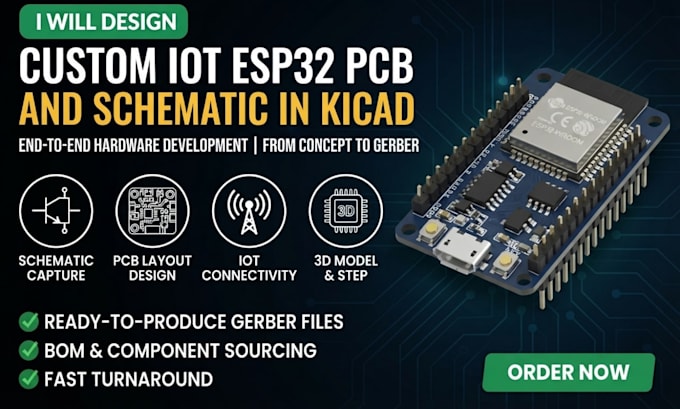 design custom iot esp32 pcb and schematic in kicad