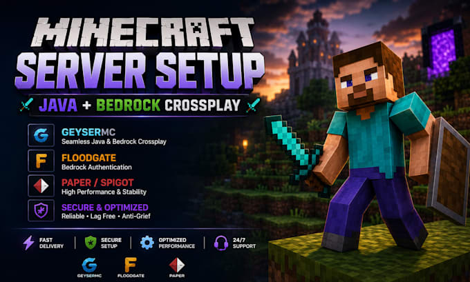 minecraft server setup java bedrock crossplay  geysermc floodgate paper spigot