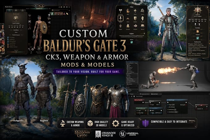 create custom baldur gate 3, ck3, weapon, game assets and armor mods