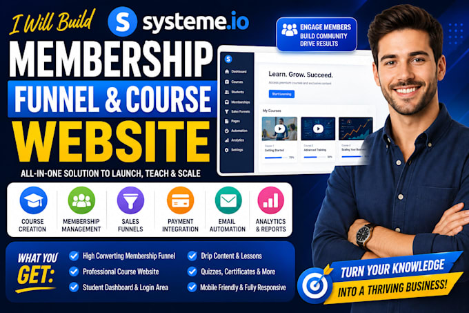 build systeme io membership funnel course website