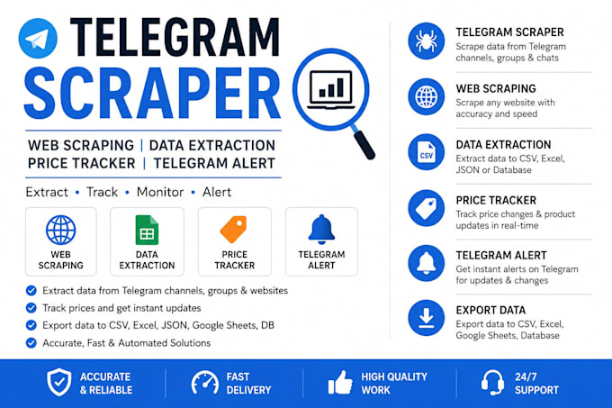 build telegram web scraper, data extraction, price tracker monitoring, alert bot