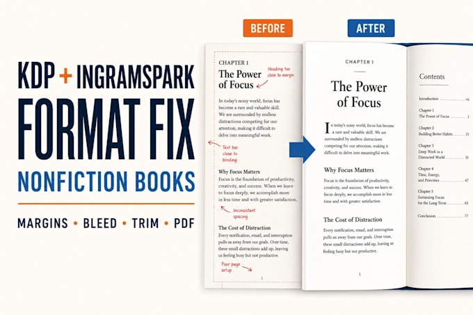 fix KDP and ingramspark formatting errors, fix KDP nonfiction formatting errors