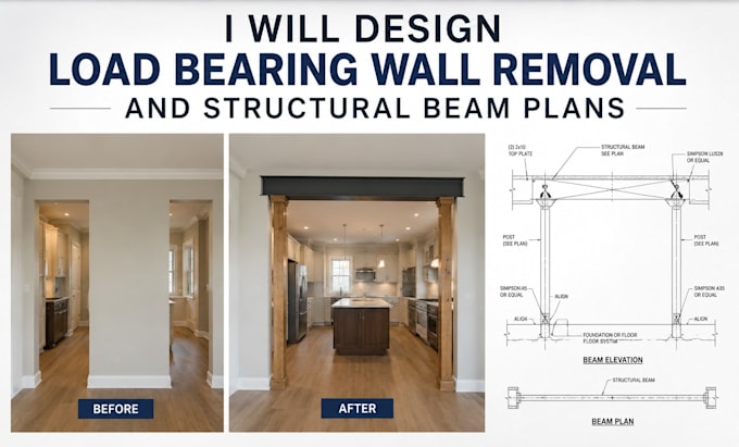 design load bearing wall removal and structural beam plans