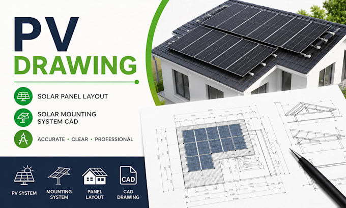 design pv drawing, solar mounting system cad and solar panel layout