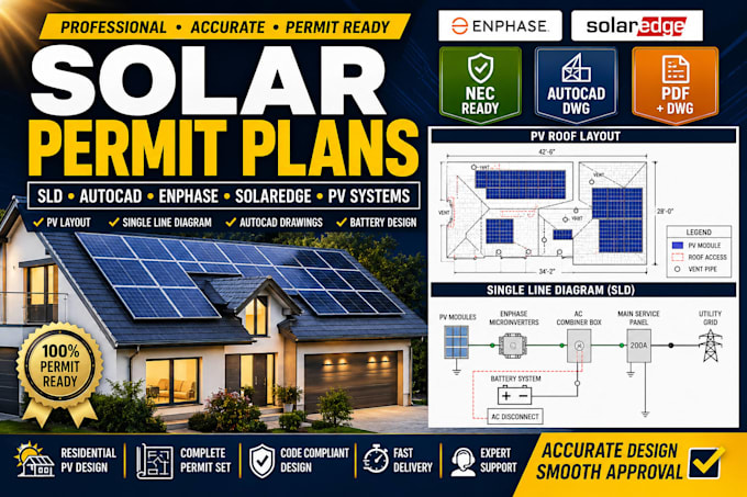 design solar permit plans, sld, autocad, enphase, solaredge, pv systems