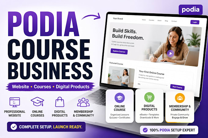 build podia website online course and digital product upload