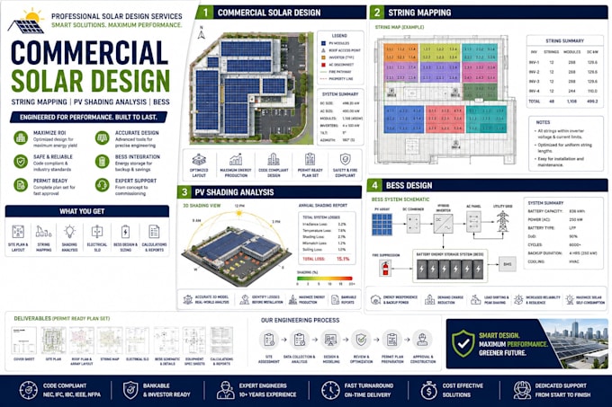 commercial solar design string mapping pv shading analysis bess