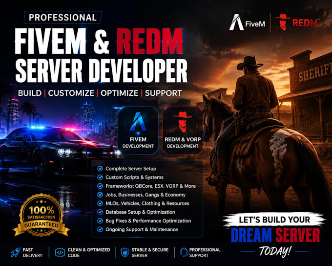 be your fivem server developer, redm server developer, redm vorp server