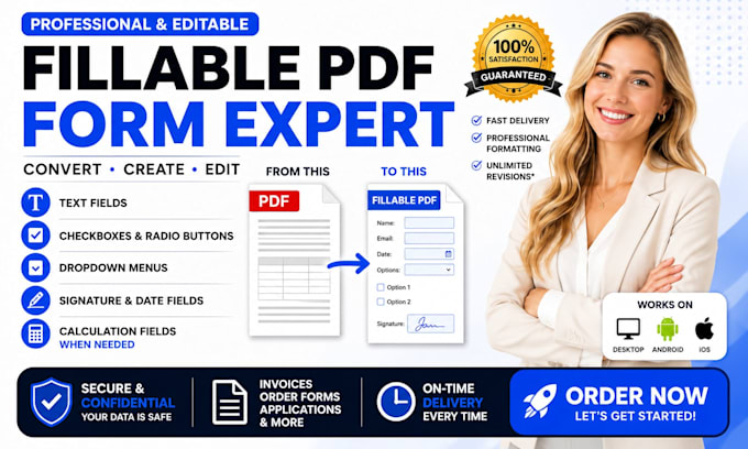 create a fillable PDF form, invoice, order form and editable PDF