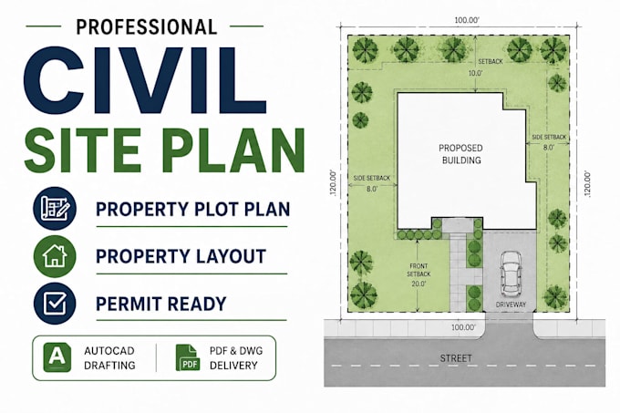 design civil site plan, property plot plan ,permit layout