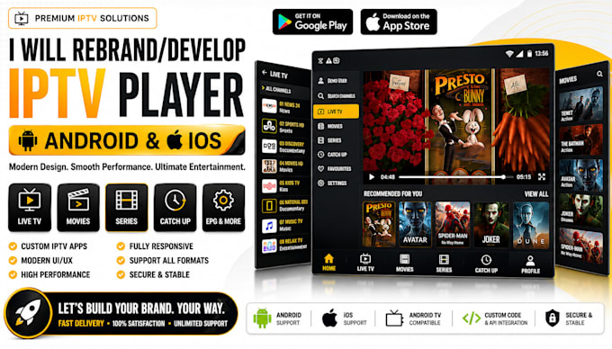 develop, rebrand and customize iptv player app, streaming app, ott, tizen app