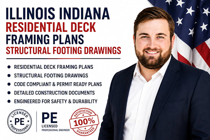 illinois indiana residential deck framing plans structural footing drawings