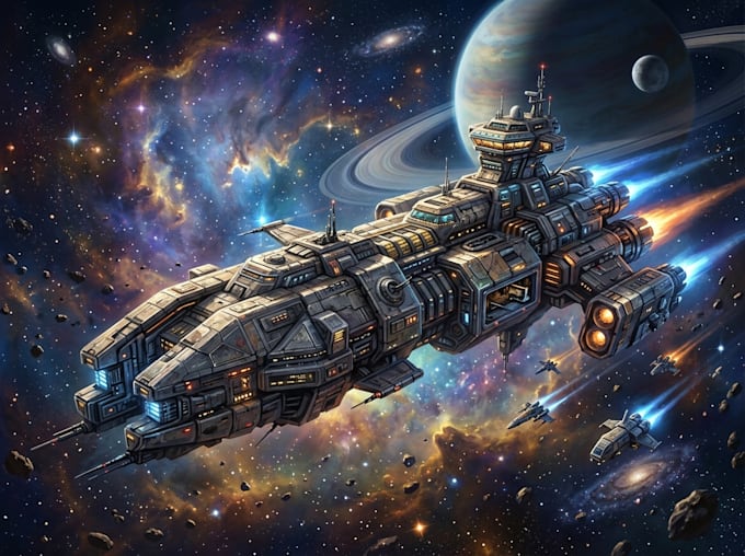 illustrate a sci fi spaceship design