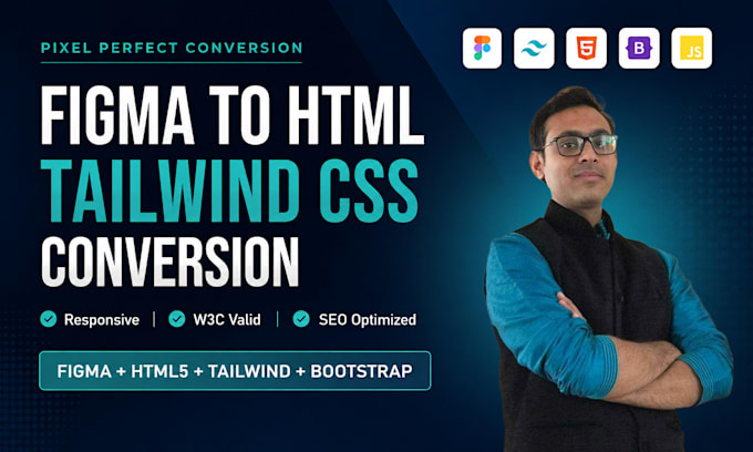 convert figma to responsive HTML tailwind CSS website