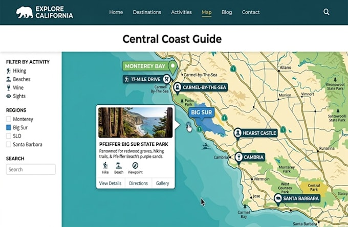 design custom interactive map, svg map and clickable vector website map