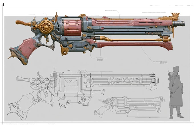draw custom weapon gun art illustrations or concept