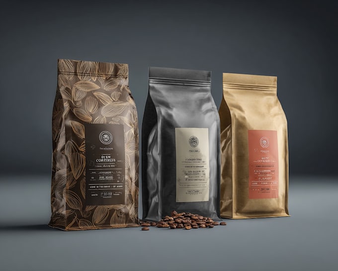 design amazon product packaging label, coffee pouch bag
