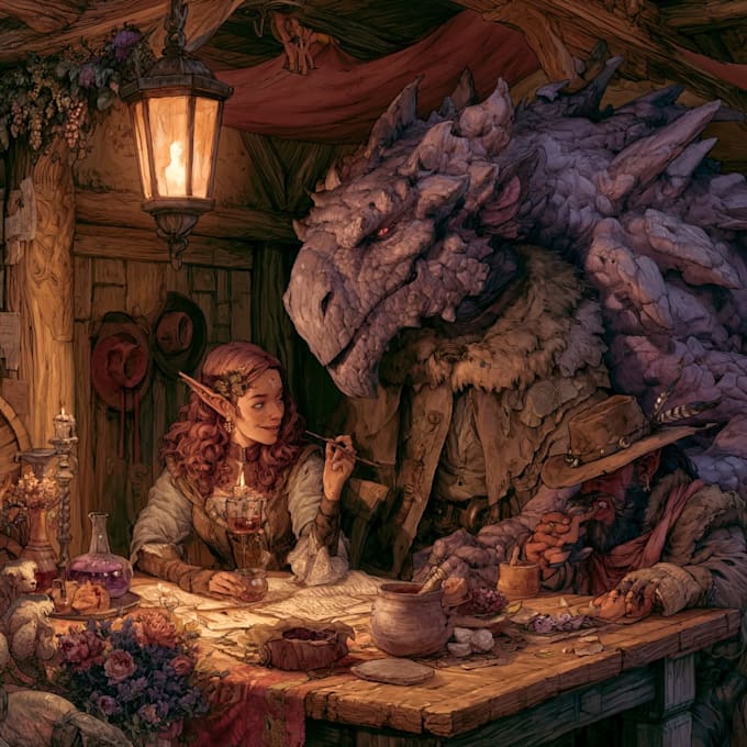draw your dnd character or party illustration art