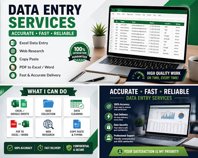 do accurate data entry, web research and excel data entry