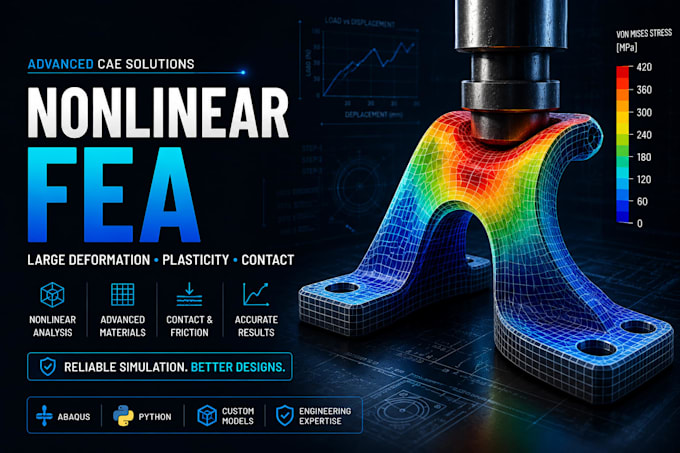 perform nonlinear fea for large deformation, plasticity and contact