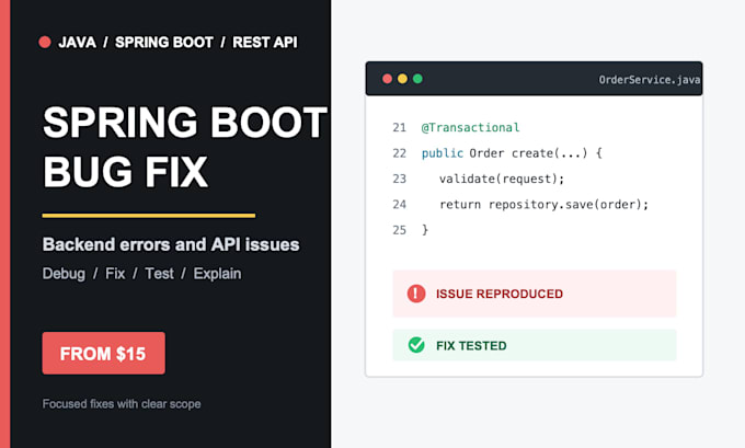 fix java spring boot bugs and rest API issues