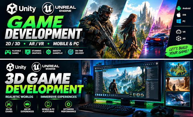 build 2d or 3d mobile game development as unity game developer and ue5 developer