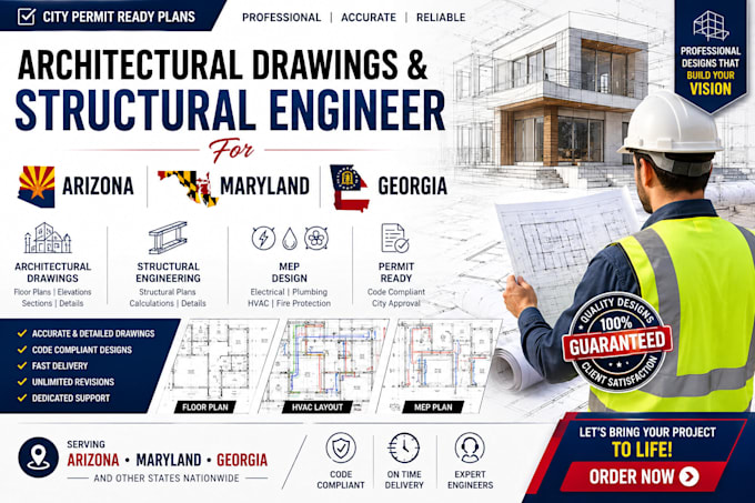 do architectural draw, structural engineer stamp for arizona maryland georgia