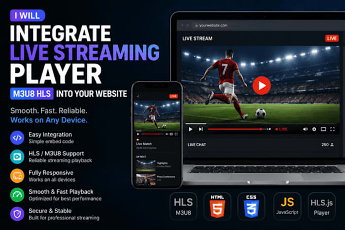 integrate live streaming player m3u8 hls into your website