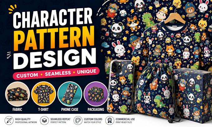 design seamless cartoon character patterns for your brand
