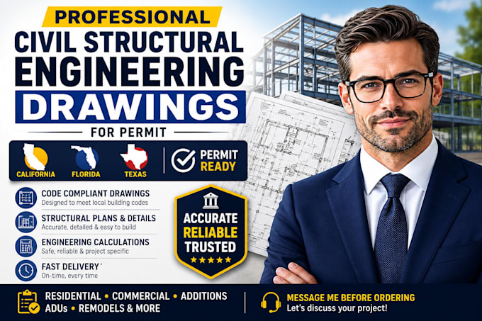 create civil structural engineering drawings for california florida texas permit