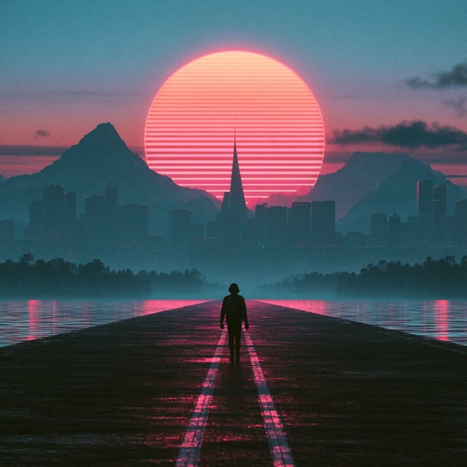 create 80s retro, synthwave cover art
