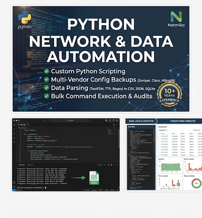 write custom python scripts for network automation and data collection