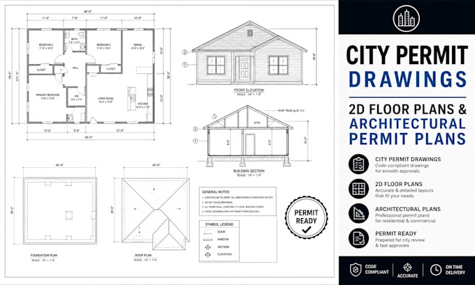 create city permit drawings, 2d floor plans and architectural permit plans